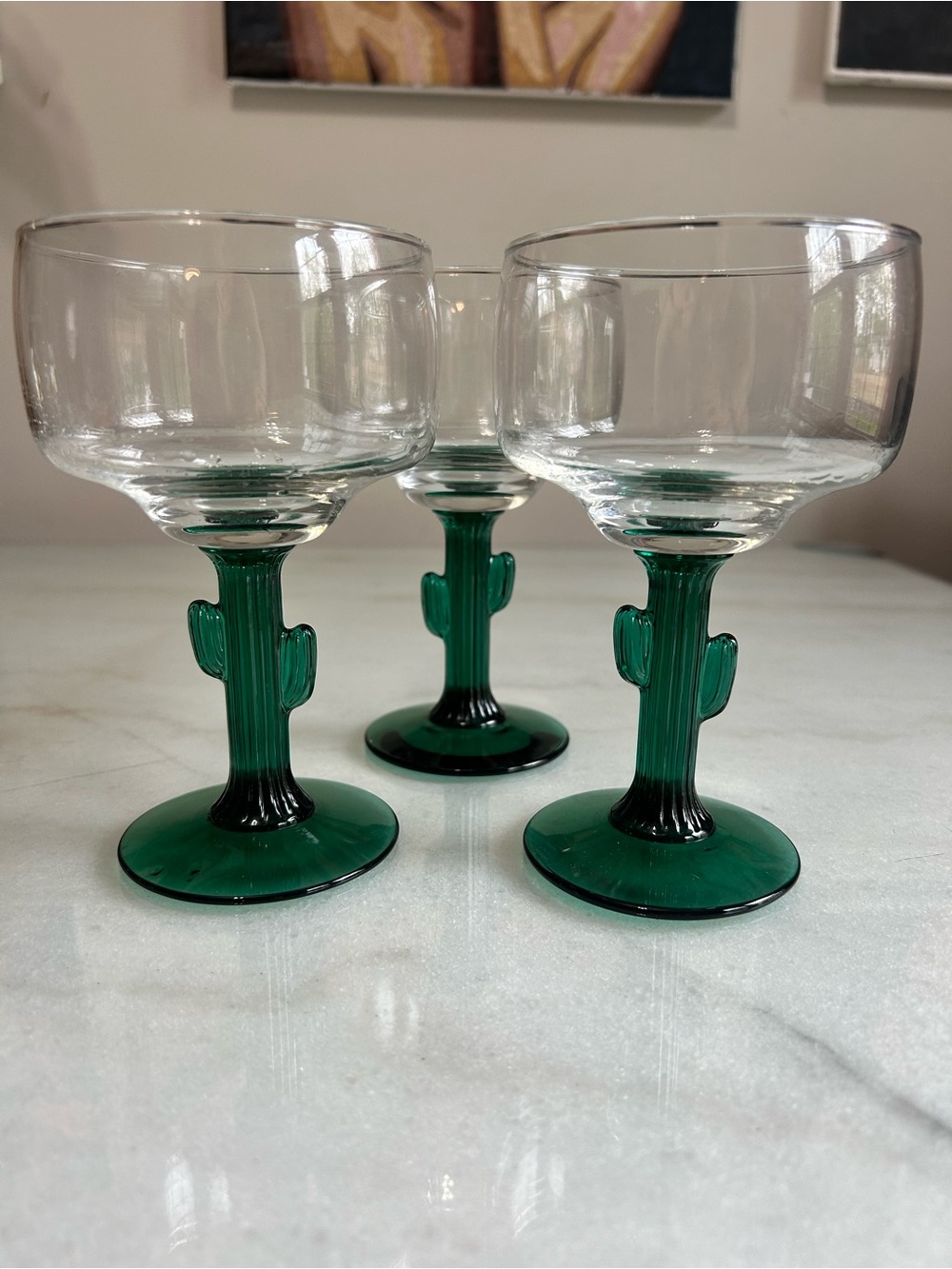 Green Cactus Stem Margarita Glasses - Set of 3